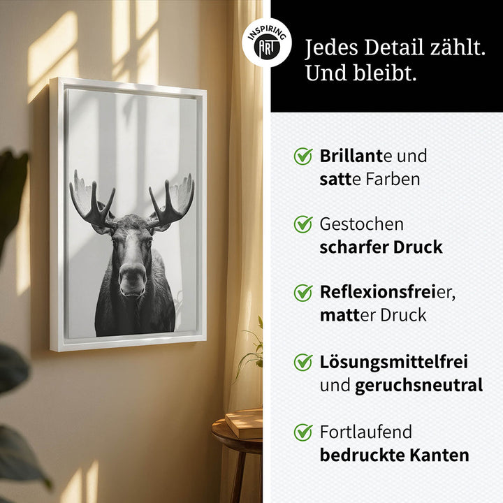 Leinwandbild: Tierporträt Elch "Thorin" in Schwarz-Weiß