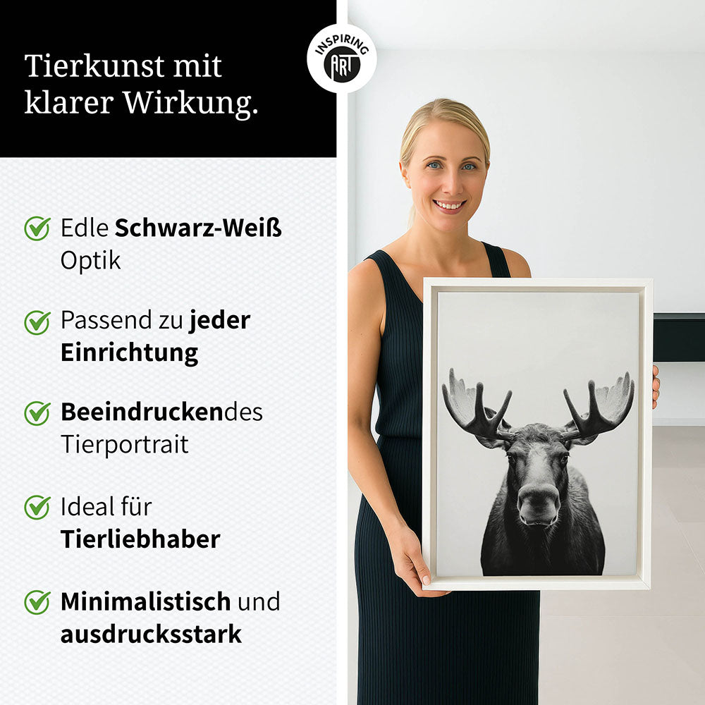 Leinwandbild: Tierporträt Elch "Thorin" in Schwarz-Weiß