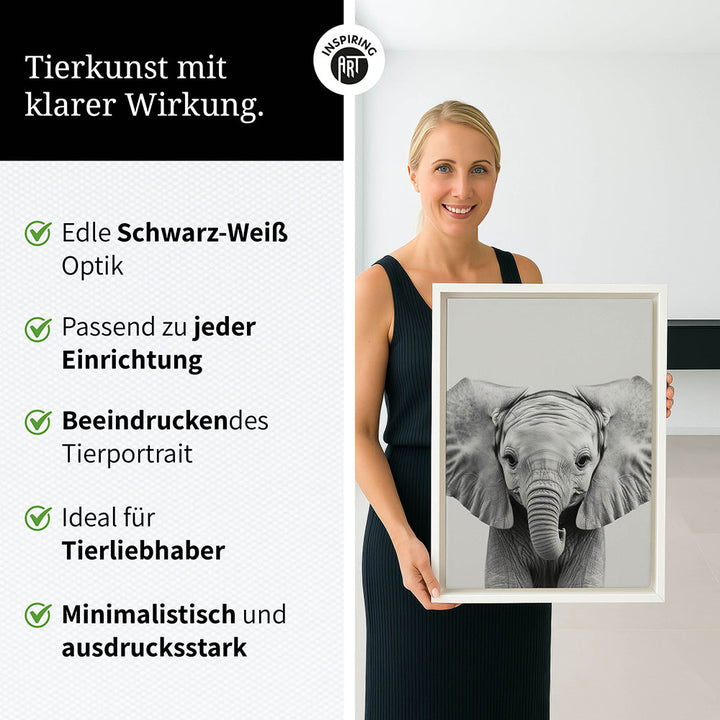 Leinwandbild: Tierporträt Elefant "Kaya" in Schwarz-Weiß