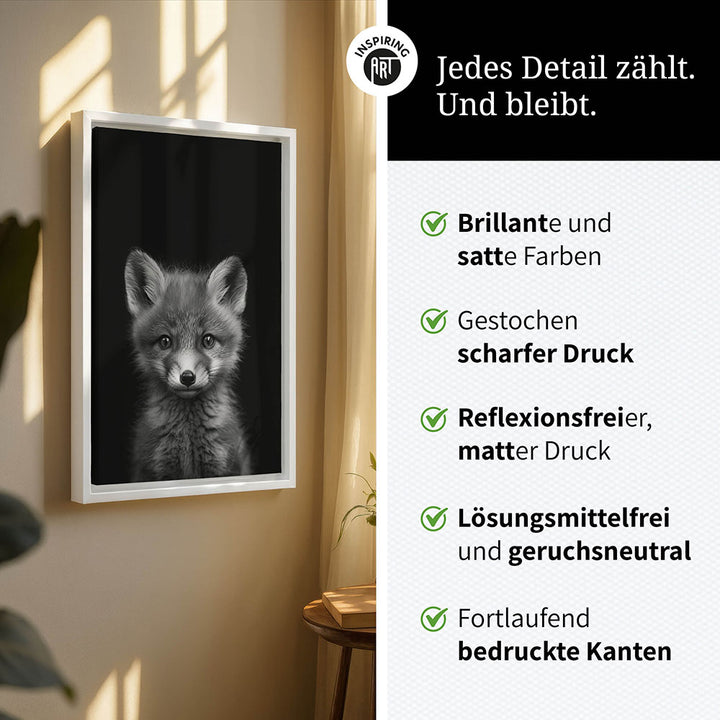 Leinwandbild: Tierporträt Fuchs "Runa" in Schwarz-Weiß