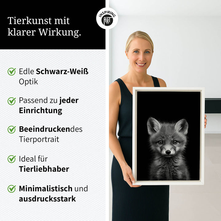 Leinwandbild: Tierporträt Fuchs "Runa" in Schwarz-Weiß