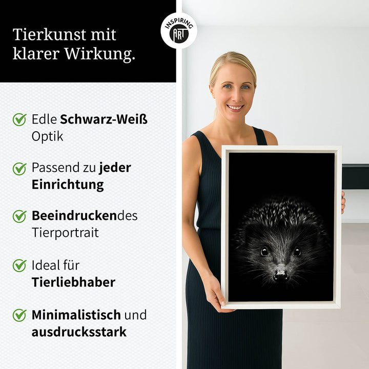 Leinwandbild: Tierporträt Igel "Stitch" in Schwarz-Weiß