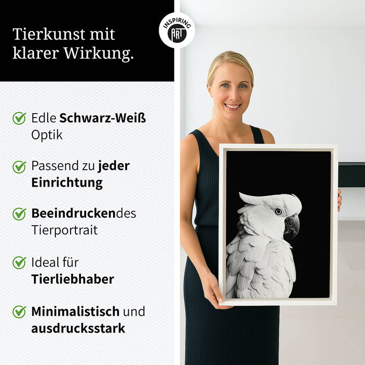 Leinwandbild: Tierporträt Papagei "Rio" in Schwarz-Weiß