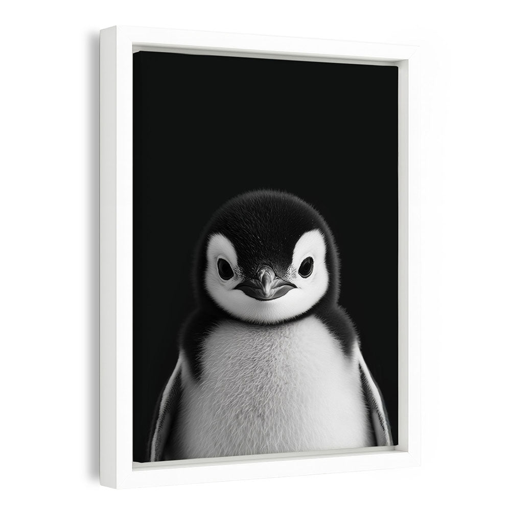 Leinwandbild mit Rahmen Pinguinbaby Schwarz Weiß