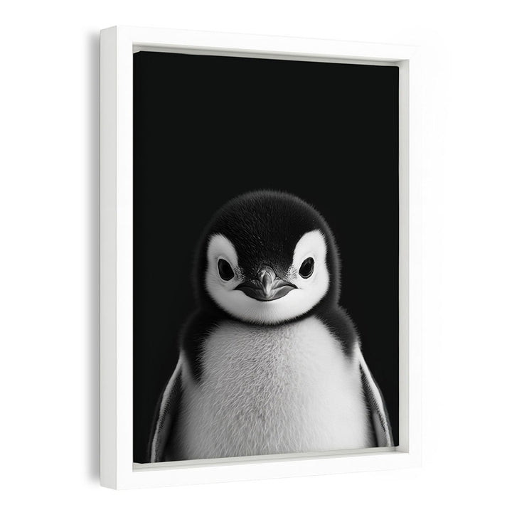 Leinwandbild mit Rahmen Pinguinbaby Schwarz Weiß