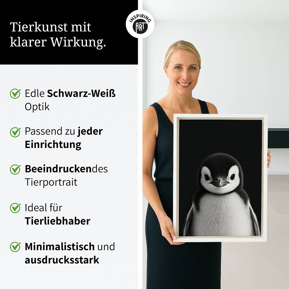 Leinwandbild: Tierporträt Pinguin "Icy" in Schwarz-Weiß