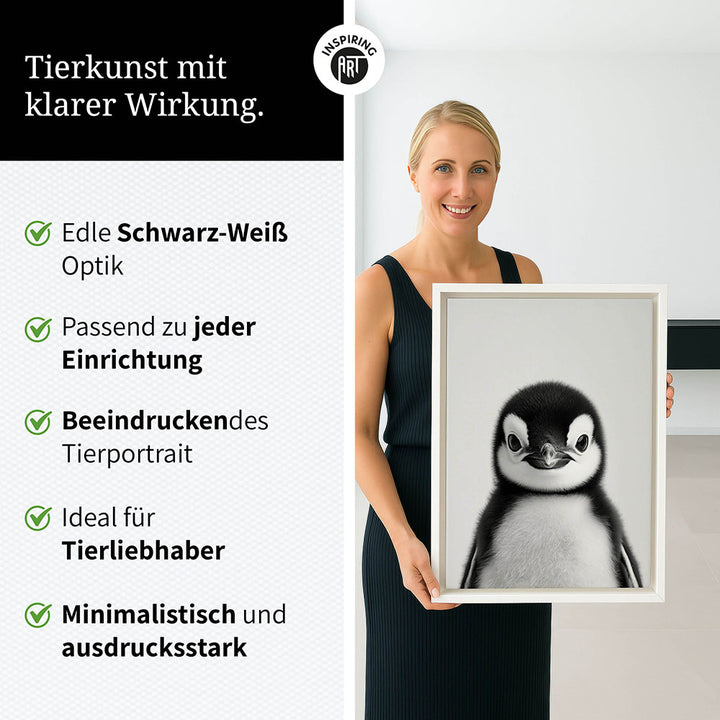 Leinwandbild: Tierporträt Pinguin "Flake" in Schwarz-Weiß