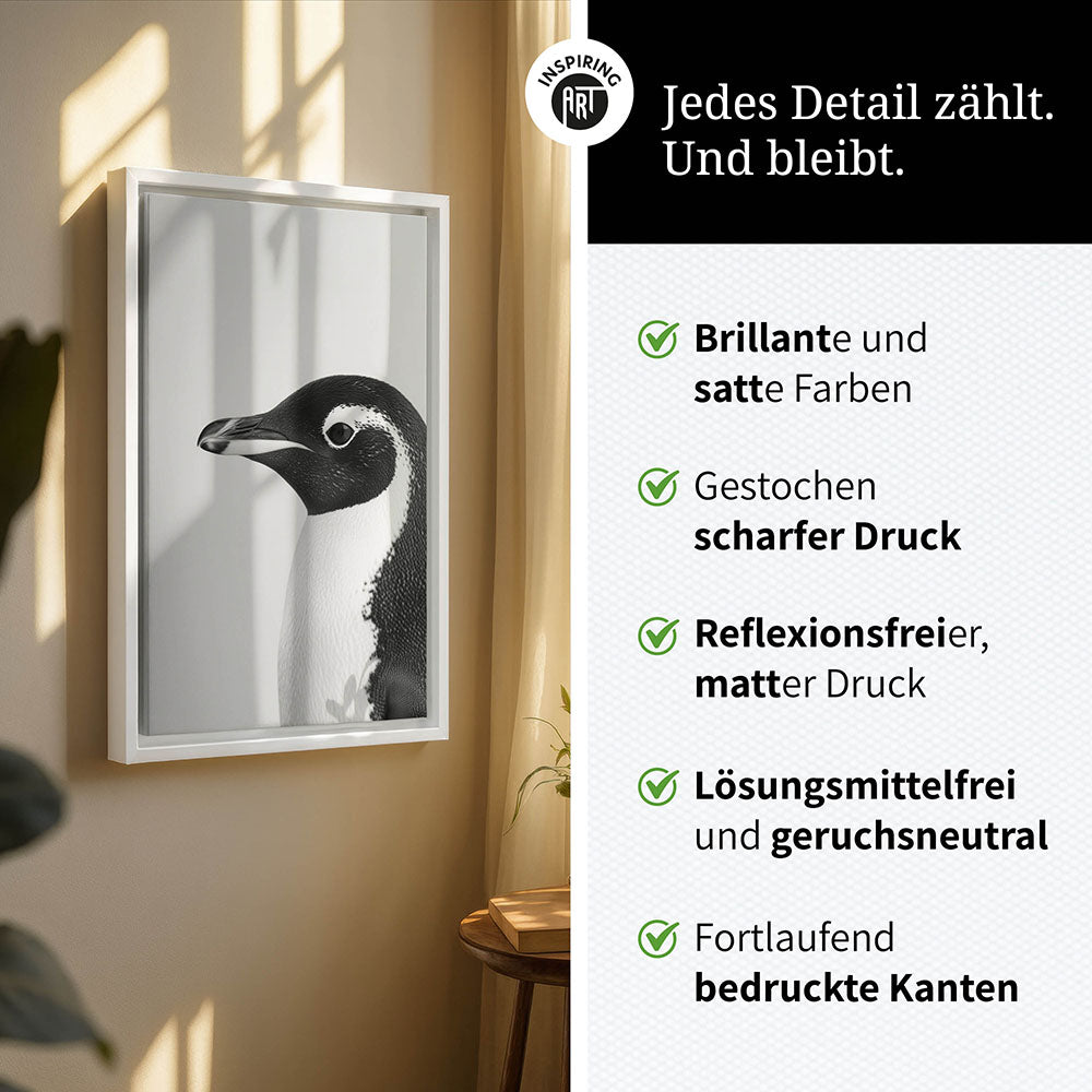 Leinwandbild: Tierporträt Pinguin "Marble" in Schwarz-Weiß