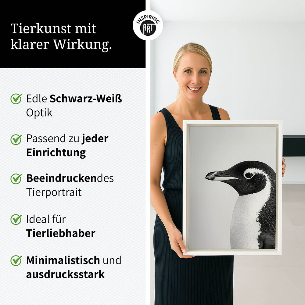 Leinwandbild: Tierporträt Pinguin "Marble" in Schwarz-Weiß