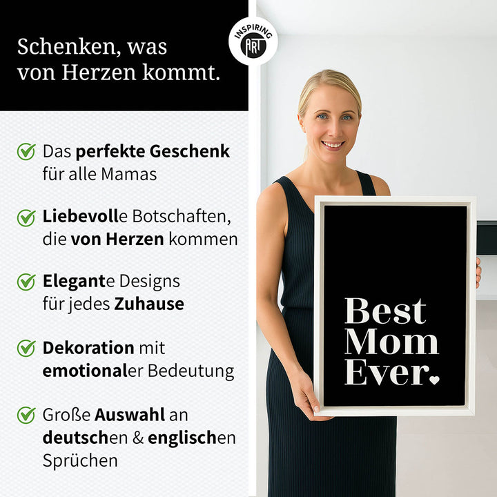 "Best mom ever" Typografie - Leinwandbild in Schwarz-Weiß
