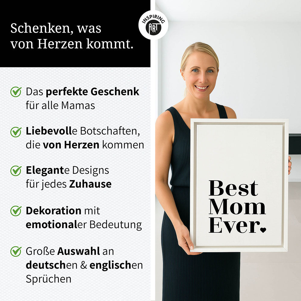 "Best mom ever" Typografie - Leinwandbild in Weiß-Schwarz