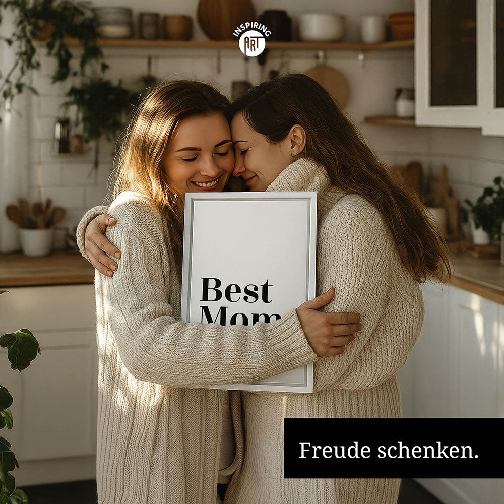 "Best mom ever" Typografie - Leinwandbild in Weiß-Schwarz