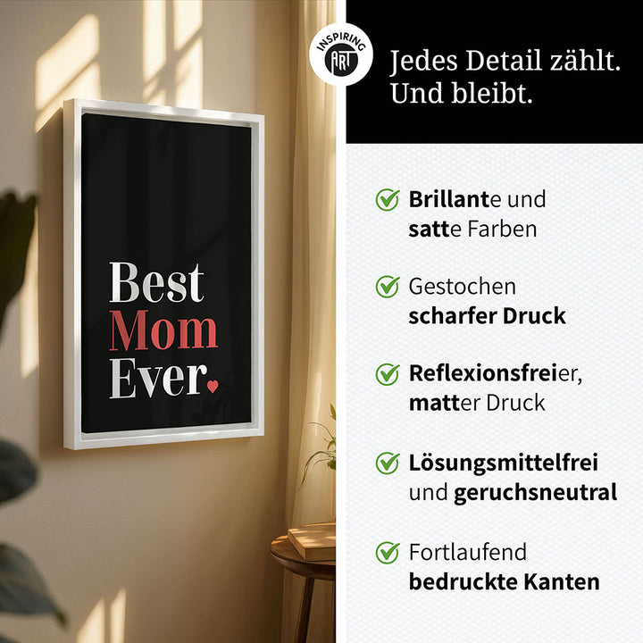 "Best mom ever" Typografie - Leinwandbild in Schwarz-Weiß-Rot