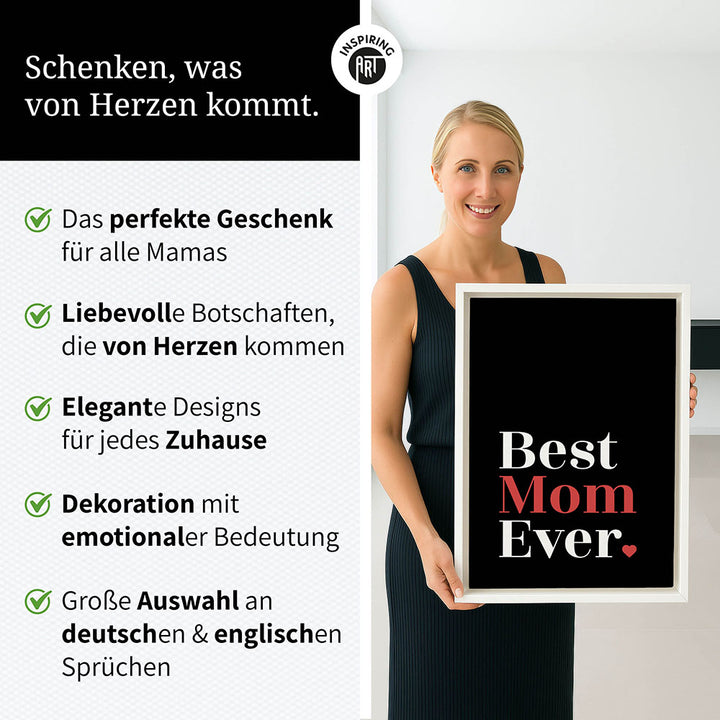 "Best mom ever" Typografie - Leinwandbild in Schwarz-Weiß-Rot