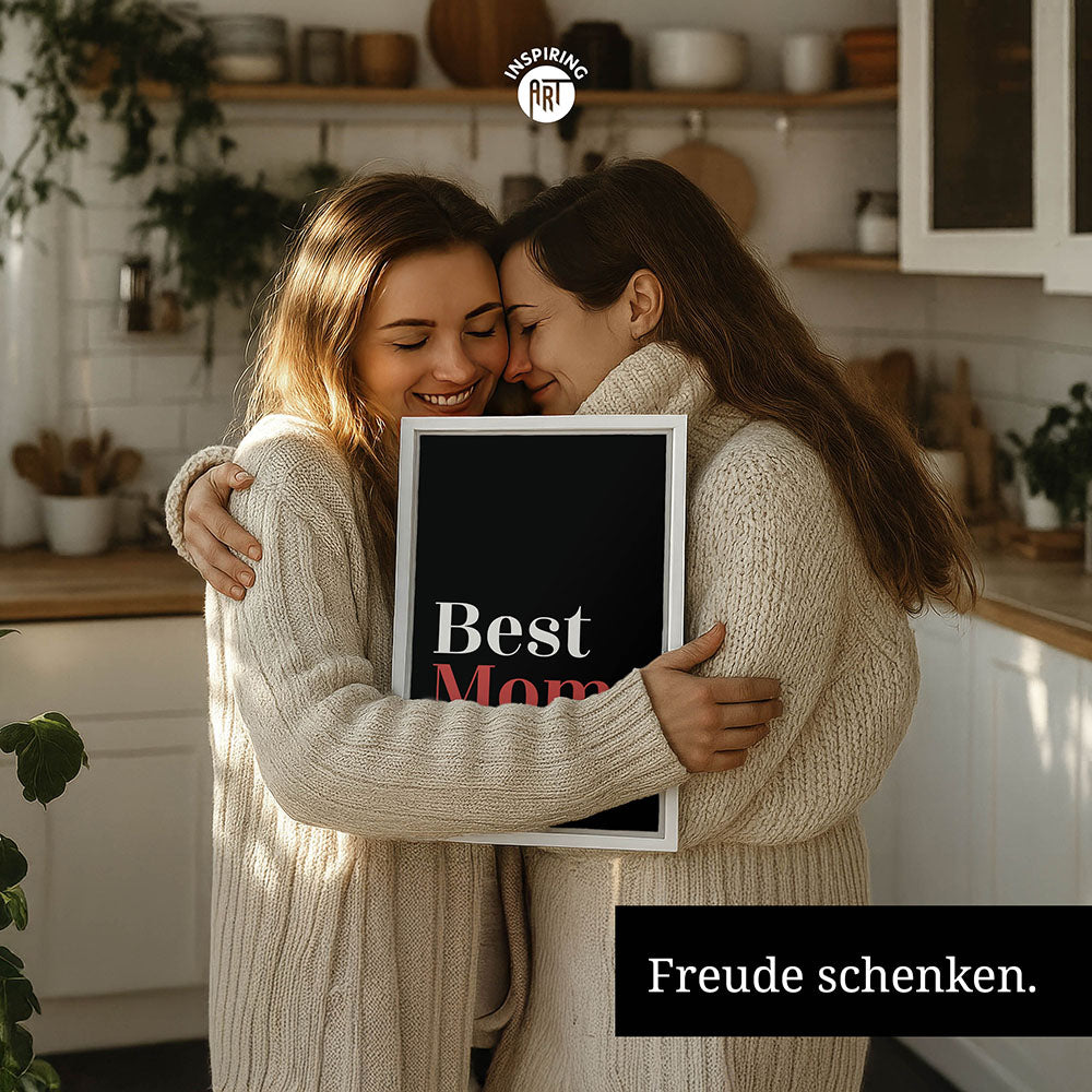 "Best mom ever" Typografie - Leinwandbild in Schwarz-Weiß-Rot