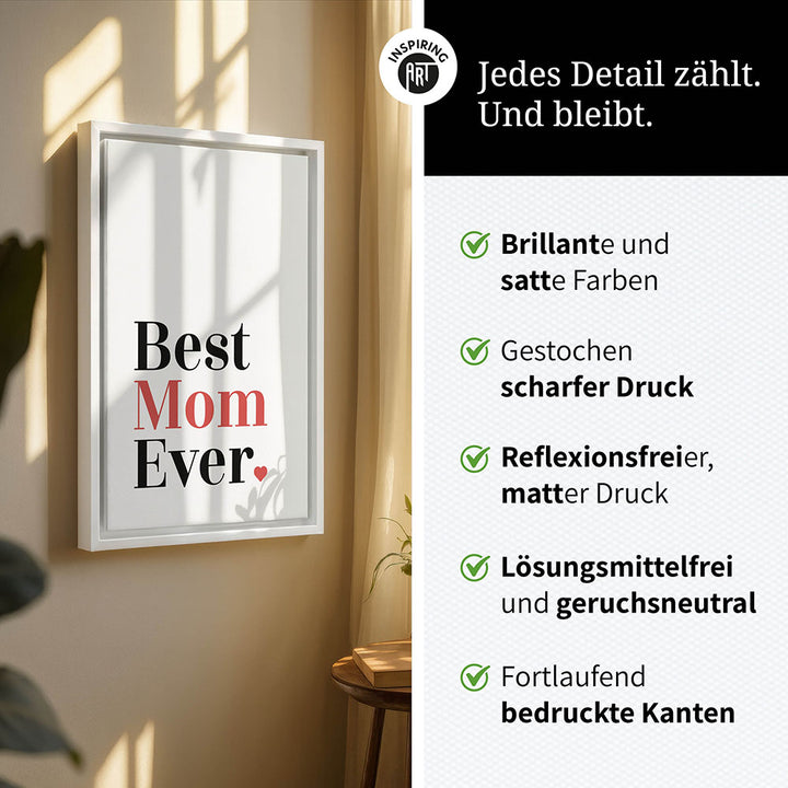 "Best mom ever" Typografie - Leinwandbild in Weiß-Schwarz-Rot