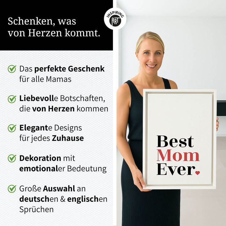 "Best mom ever" Typografie - Leinwandbild in Weiß-Schwarz-Rot
