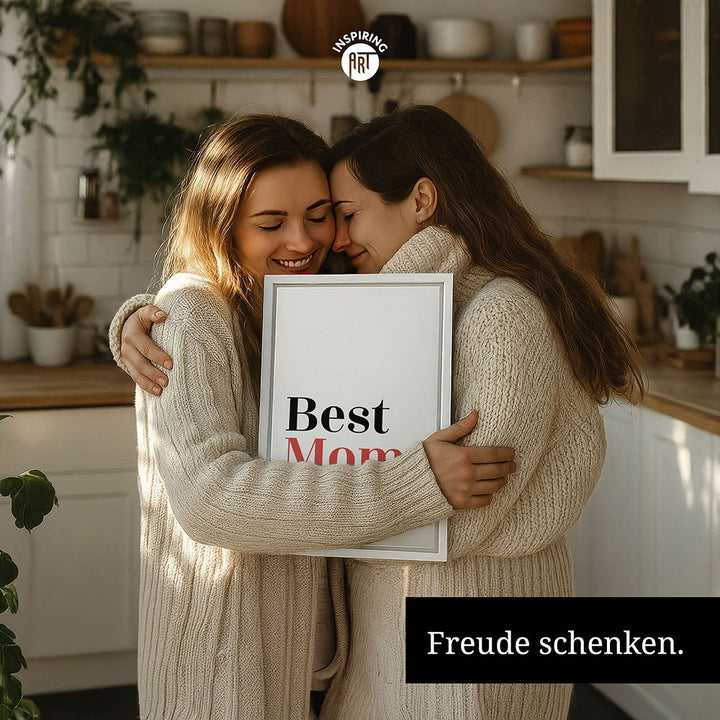"Best mom ever" Typografie - Leinwandbild in Weiß-Schwarz-Rot