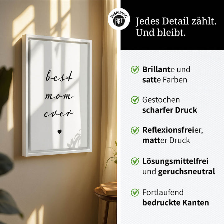 "Best mom ever" Typografie - Leinwandbild in Weiß-Schwarz