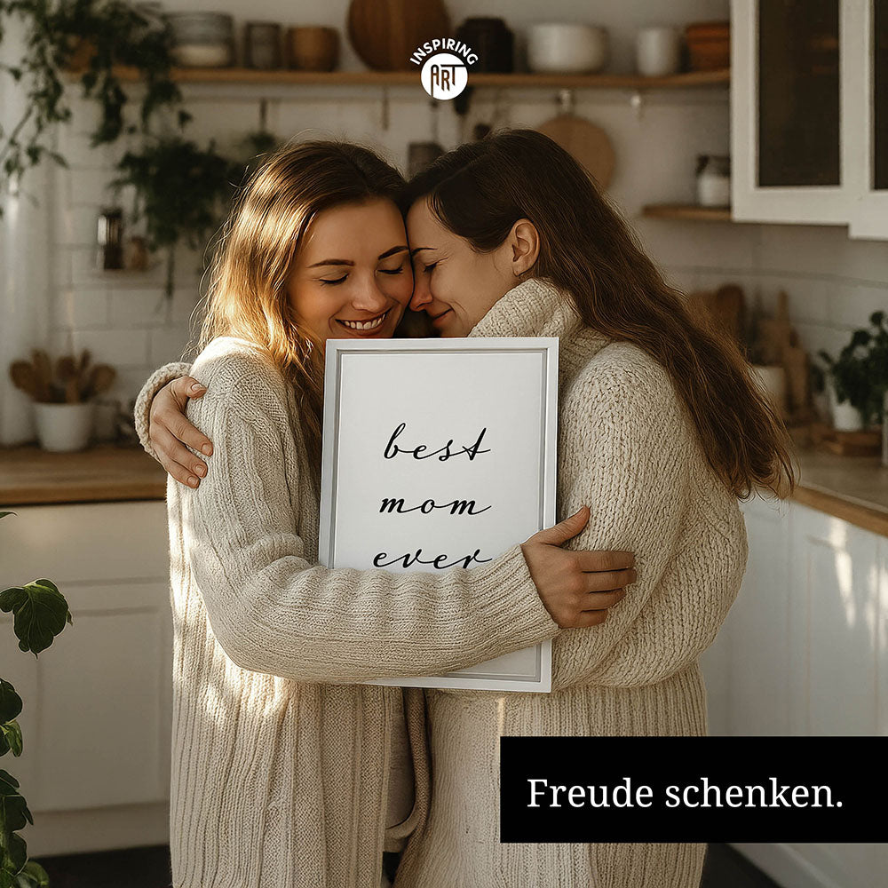 "Best mom ever" Typografie - Leinwandbild in Weiß-Schwarz