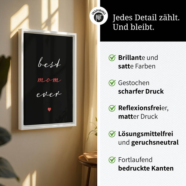 "Best mom ever" Typografie - Leinwandbild in Schwarz-Weiß-Rot