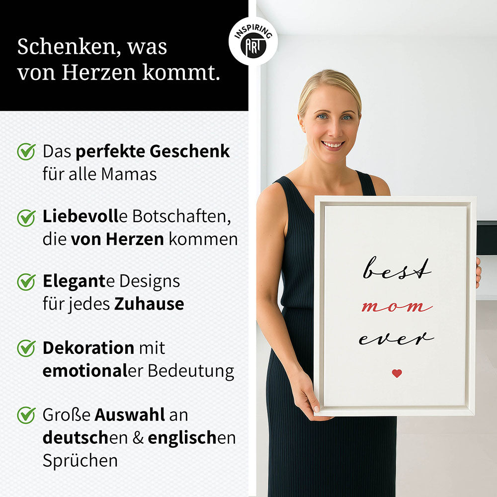 "Best mom ever" Typografie - Leinwandbild in Weiß-Schwarz-Rot