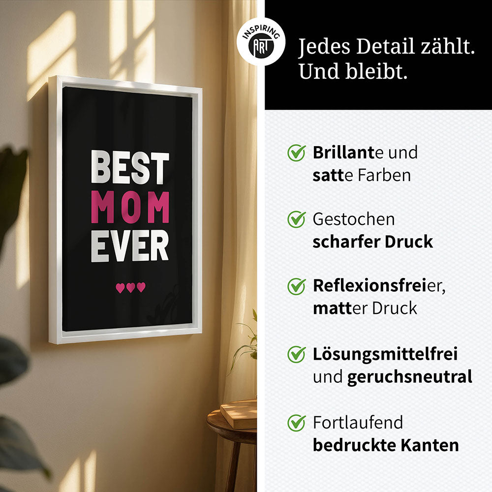 "Best mom ever" Typografie - Leinwandbild in Schwarz-Weiß-Pink