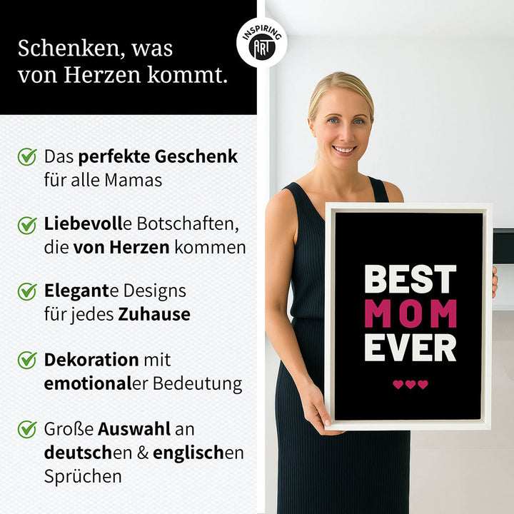 "Best mom ever" Typografie - Leinwandbild in Schwarz-Weiß-Pink