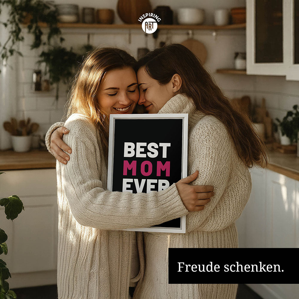 "Best mom ever" Typografie - Leinwandbild in Schwarz-Weiß-Pink