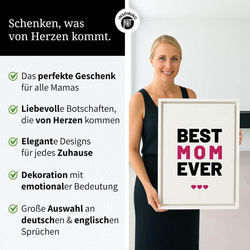 "Best mom ever" Typografie - Leinwandbild in Weiß-Schwarz-Pink
