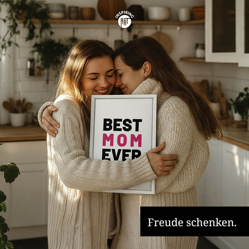 "Best mom ever" Typografie - Leinwandbild in Weiß-Schwarz-Pink