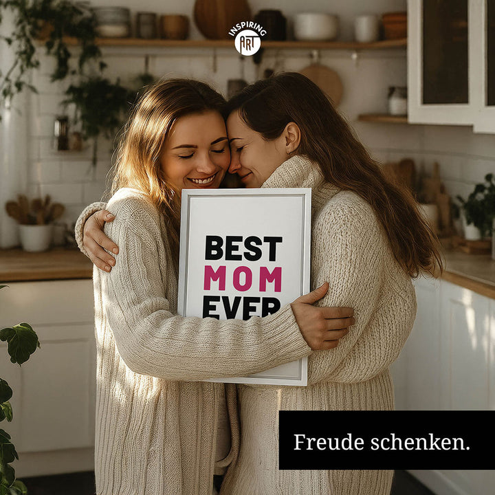 "Best mom ever" Typografie - Leinwandbild in Weiß-Schwarz-Pink