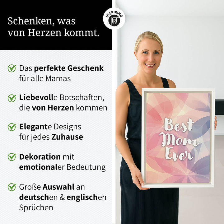 "Best mom ever" Flower Power- Leinwandbild bunt
