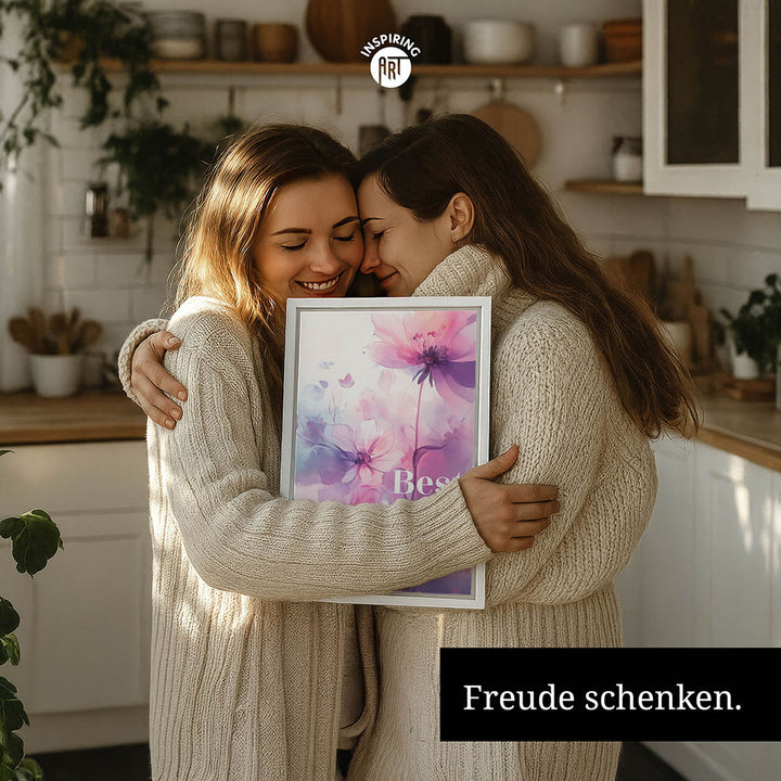 "Best mom ever" Lila Blumen - Leinwandbild bunt