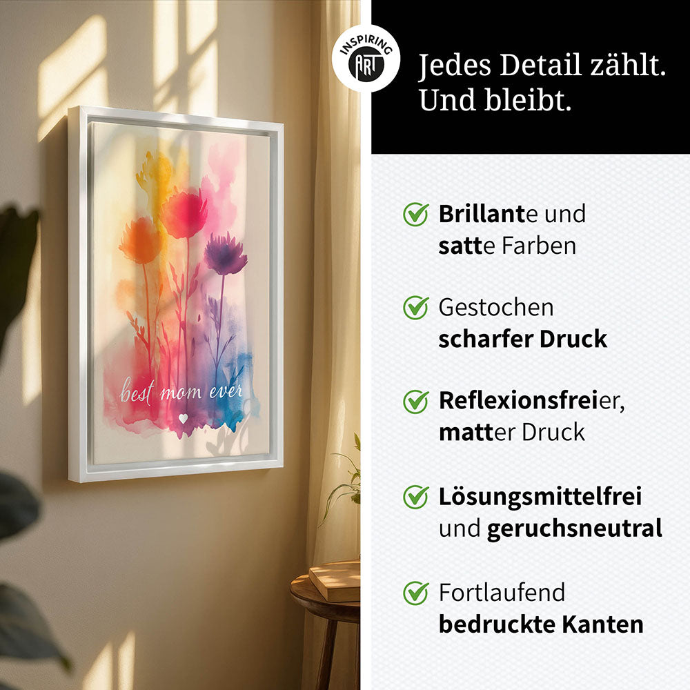 "Best mom ever" Aquarell-Blumen - Leinwandbild bunt