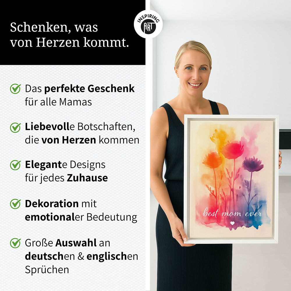 "Best mom ever" Aquarell-Blumen - Leinwandbild bunt