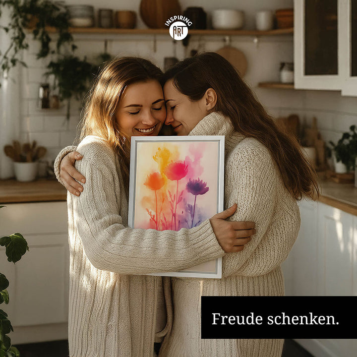 "Best mom ever" Aquarell-Blumen - Leinwandbild bunt