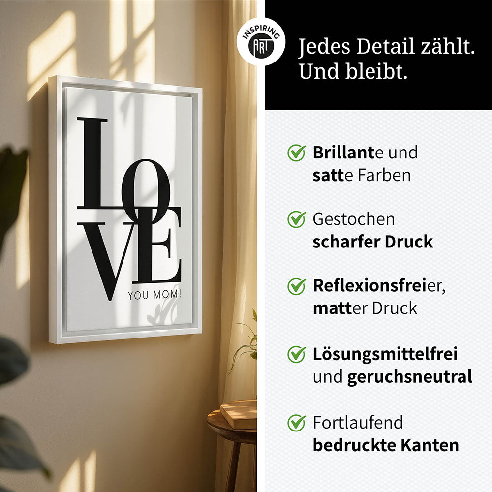 "Love you Mom" - Leinwandbild in Weiß-Schwarz