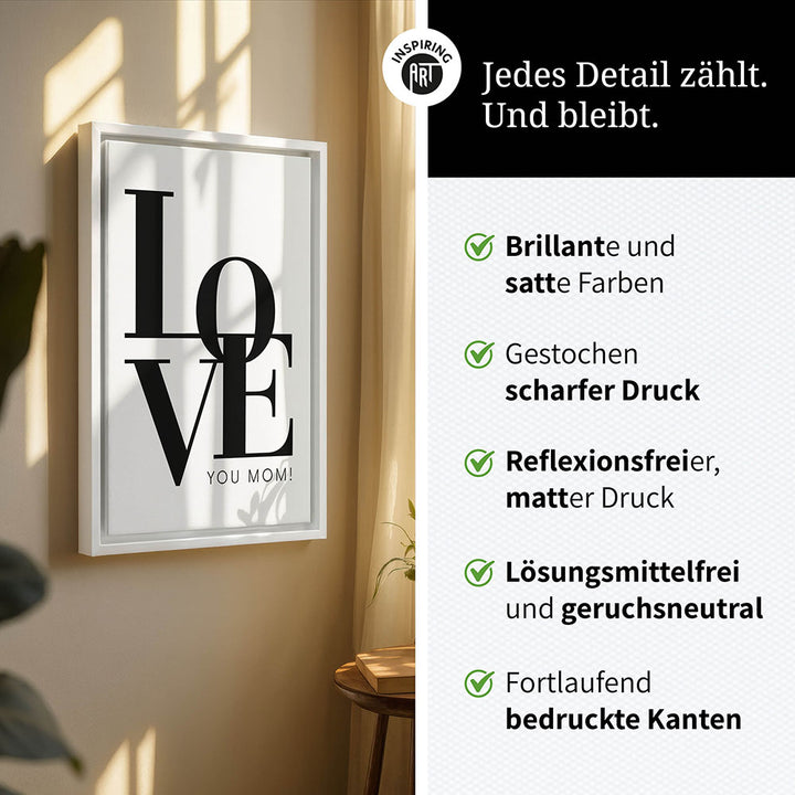 "Love you Mom" - Leinwandbild in Weiß-Schwarz