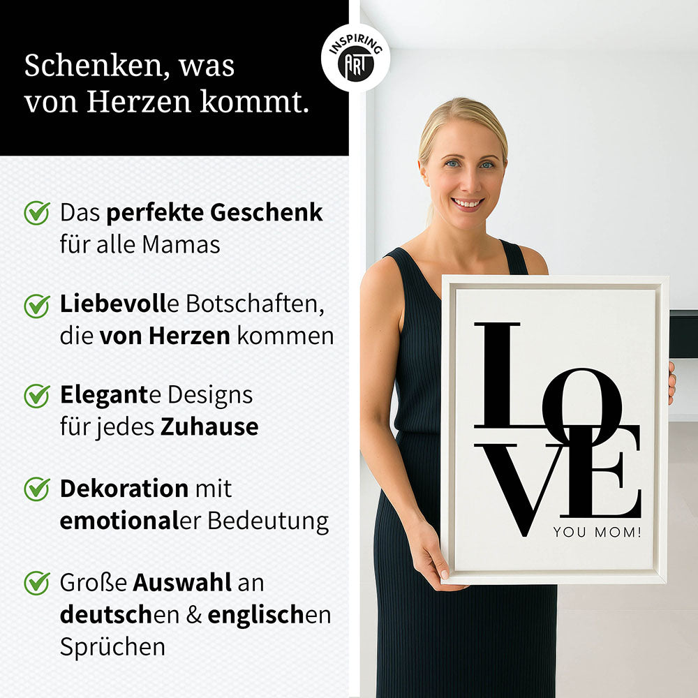"Love you Mom" - Leinwandbild in Weiß-Schwarz