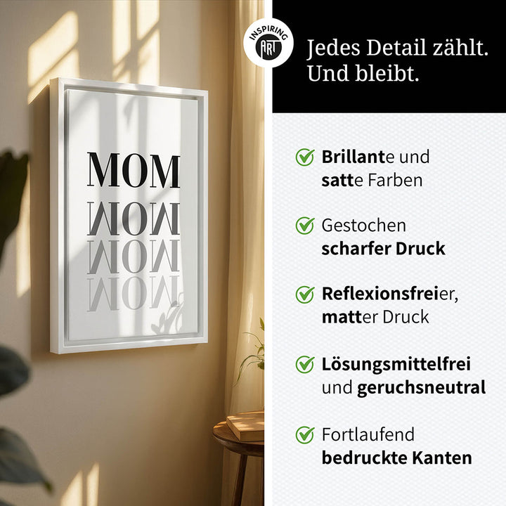 "Mom-Wow" - Leinwandbild in Weiß-Schwarz