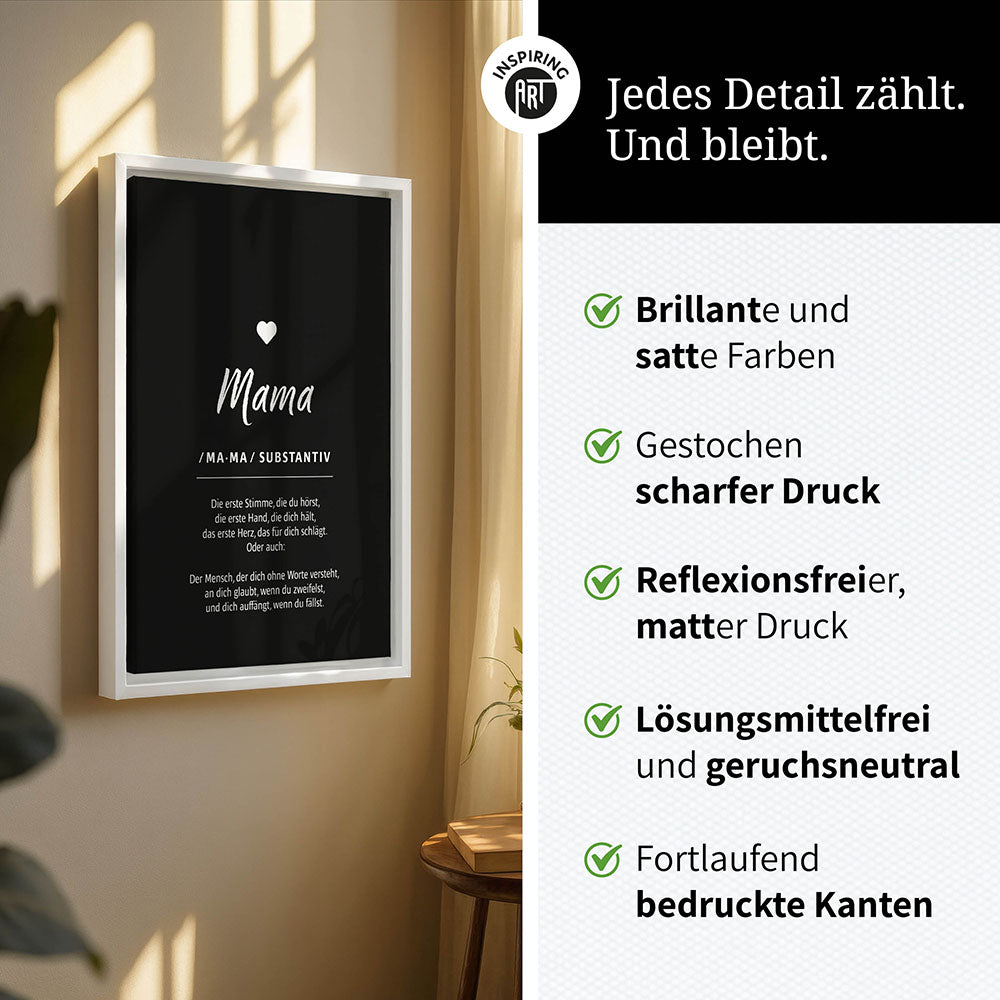 Mama - Wortdefinition - Leinwandbild in Schwarz-Weiß