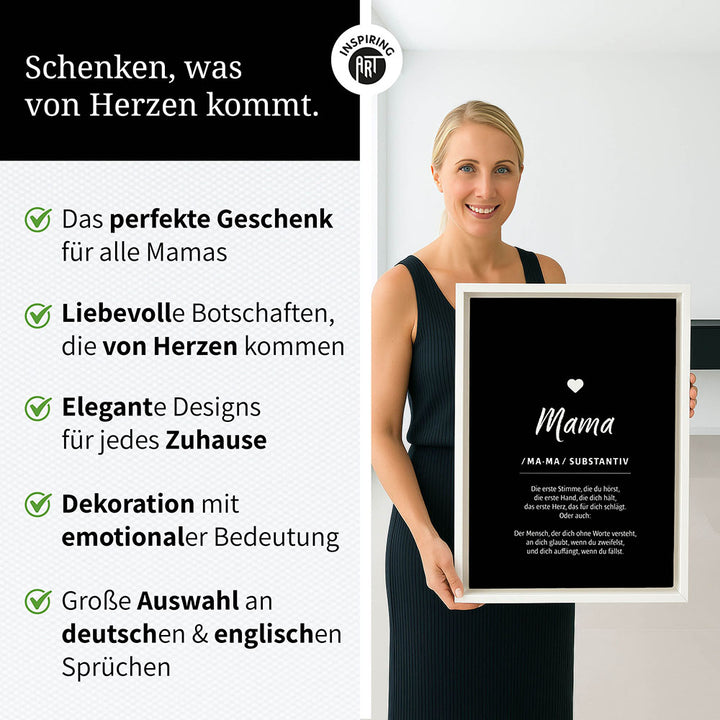 Mama - Wortdefinition - Leinwandbild in Schwarz-Weiß