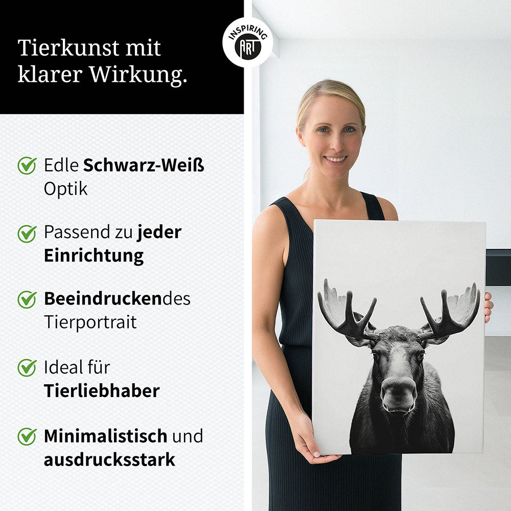 Leinwandbild: Tierporträt Elch "Thorin" in Schwarz-Weiß
