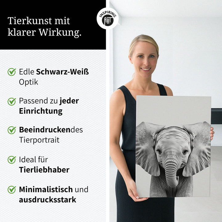 Leinwandbild: Tierporträt Elefant "Kaya" in Schwarz-Weiß