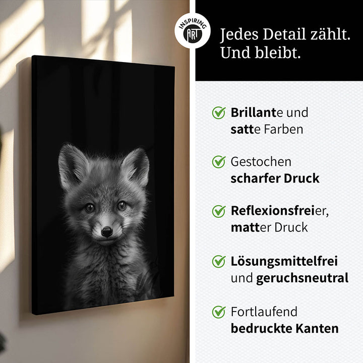Leinwandbild: Tierporträt Fuchs "Runa" in Schwarz-Weiß