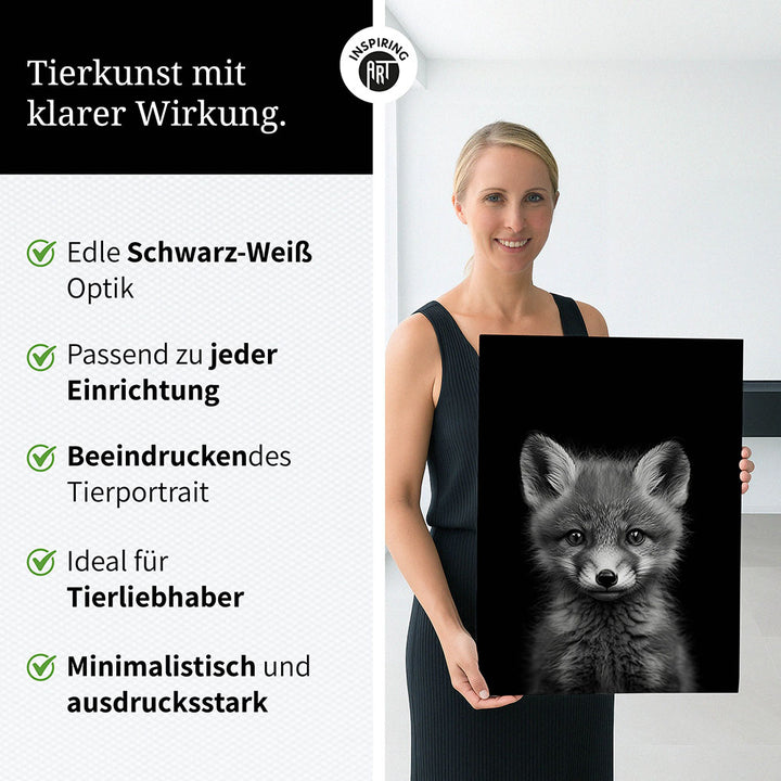 Leinwandbild: Tierporträt Fuchs "Runa" in Schwarz-Weiß