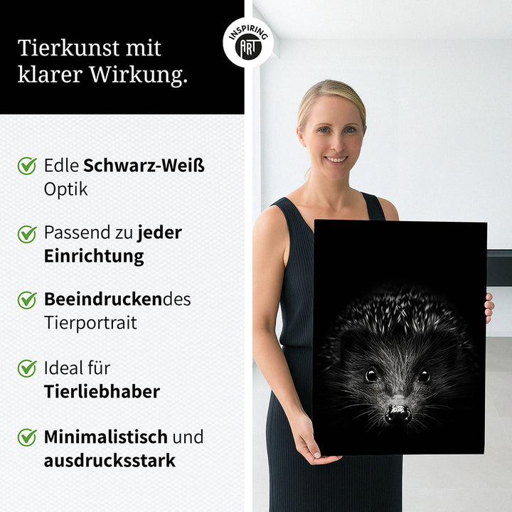 Leinwandbild: Tierporträt Igel "Stitch" in Schwarz-Weiß
