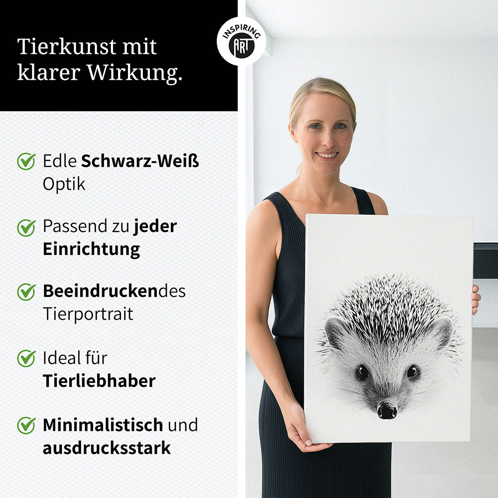 Leinwandbild: Tierporträt Igel "Pico" in Schwarz-Weiß