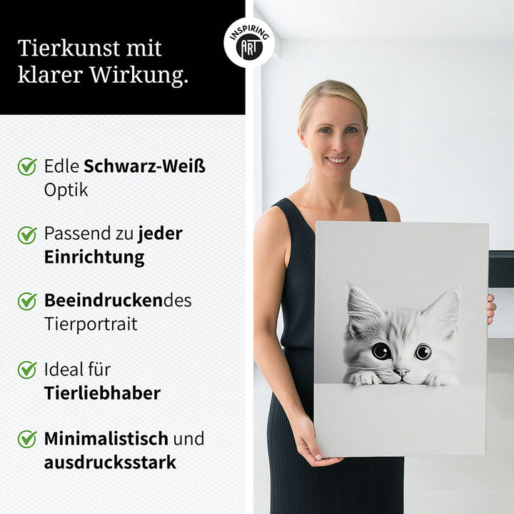 Leinwandbild: Tierporträt Katze "Snowy" in Schwarz-Weiß
